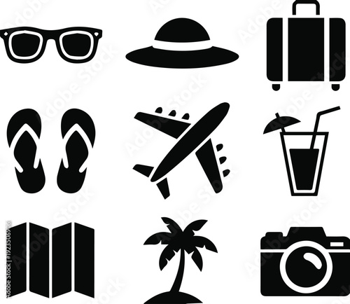 Travel transport icons for flights trains and transfers