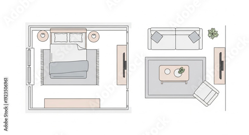 Detailed architectural floor plan showcasing furniture layout and room arrangement for design.