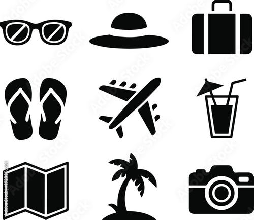 Travel packing icons for luggage and essentials