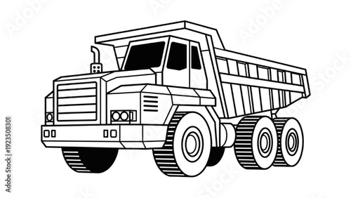 Detailed vehicle autocad blueprint of a heavy dump truck in a technical illustration viewed from the front side