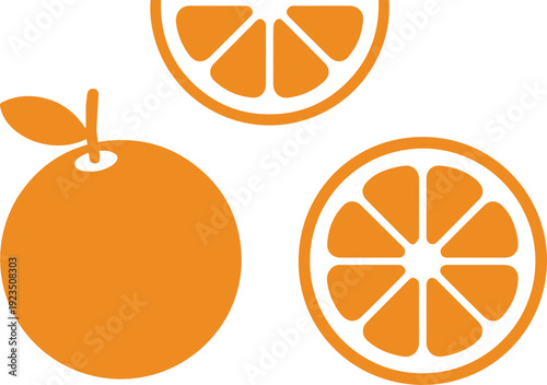 Orange fruit icons and segment set for children learning