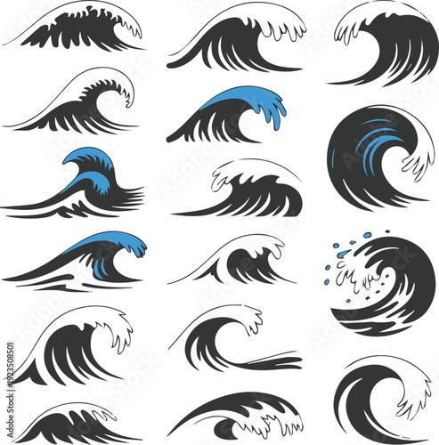 Wave border and crest motifs for pattern use