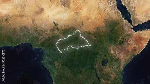 World Map to Country Zoom Animation with Glowing Border Outline Central African Republic