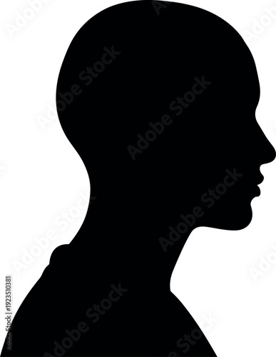 Black and white human silhouette, profile head illustration, anonymous person design, identity concept artwork, psychological study figure, artistic shadow portrait style