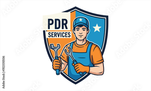 Skilled Technician with Tools for PDR Services Emblem.