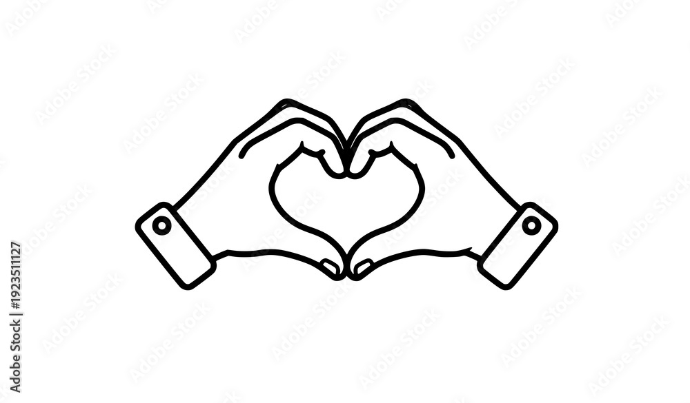 Obraz premium Hands making heart shape line icon vector symbol