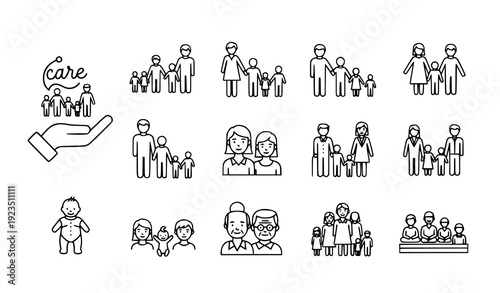 Demographic family generation outline icons vector collection