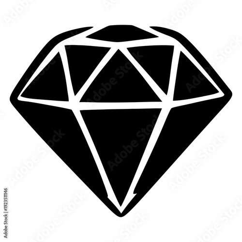 Diamond icon illustration in bold black and white sticker style isolated on white