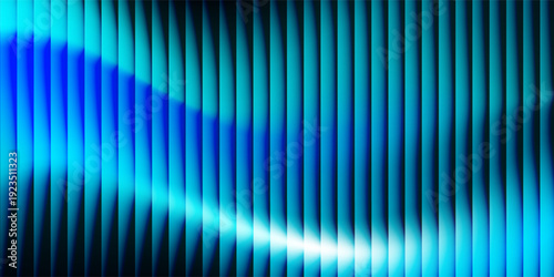 Abstract futuristic blue background with vertical glowing bars, cyan and deep blue gradient lighting, repeating ribbed wave pattern