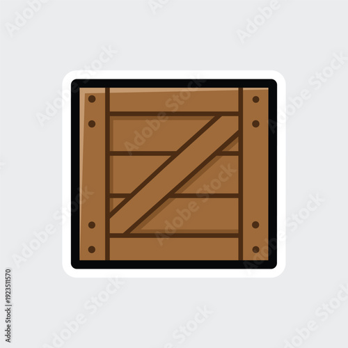 A minimalist graphic depicts a partial view of a brown rectangular object with two dark circles