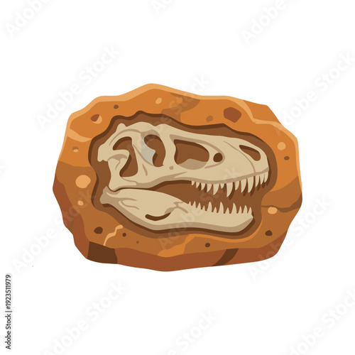 Prehistoric Theropod Dinosaur Skull Fossil Embedded In Rock