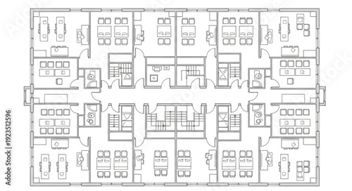 Detailed architectural blueprint of a multi-unit residential building floor plan.