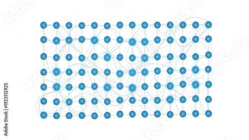 Abstract network of interconnected blue nodes and lines on a white background