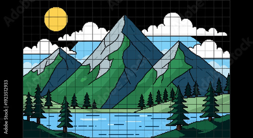 Mountain Landscape with Trees.