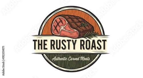 Rusty Roast Logo with Meat Illustration.