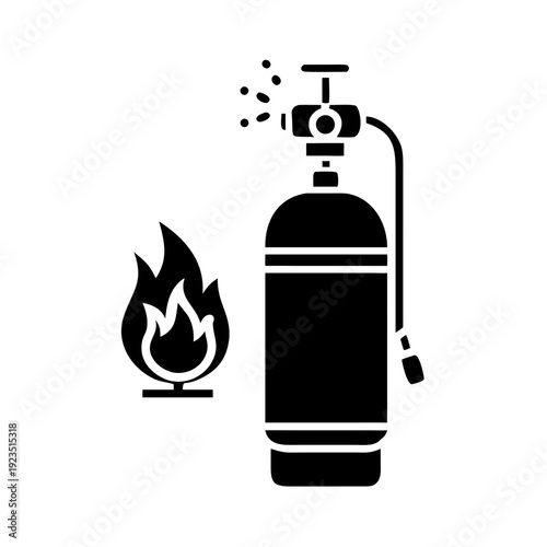 Gas Cylinder and Flame Icon – Flammable Material and Industrial Safety Symbol