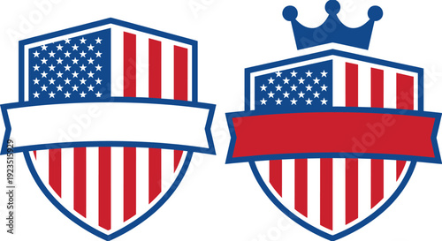 American shields with royal crown and blank banner