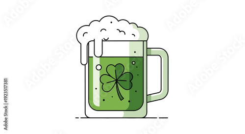 A crisp flat design vector illustration of a festive mug of green beer adorned with a shamrock, symbolizing St. Patrick's Day toasts and celebrations.