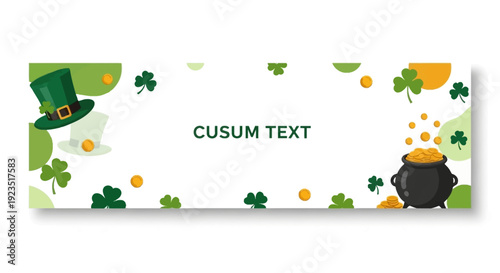 A clean flat design vector illustration for a St. Patrick's Day banner or header, featuring minimalist festive elements and ample space for custom text.
