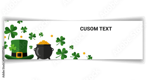 A clean flat design vector illustration for a St. Patrick's Day banner or header, featuring minimalist festive elements and ample space for custom text.