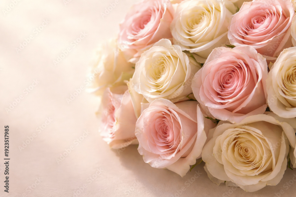 Fototapeta premium Pink and white rose bouquet close up