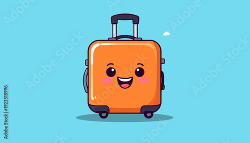 Happy Orange Suitcase Character Ready for Travel