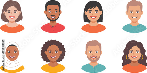 Diverse People Outline Icons  Smiling Avatars for Community