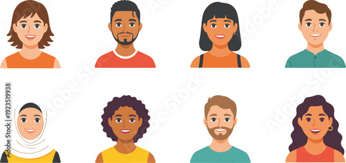 Diverse People Outline Icons  Smiling Avatars for Community