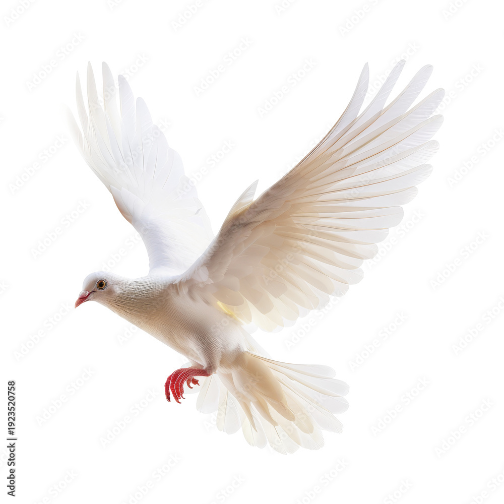 Fototapeta premium White Dove Flying with Spread Wings Freely.