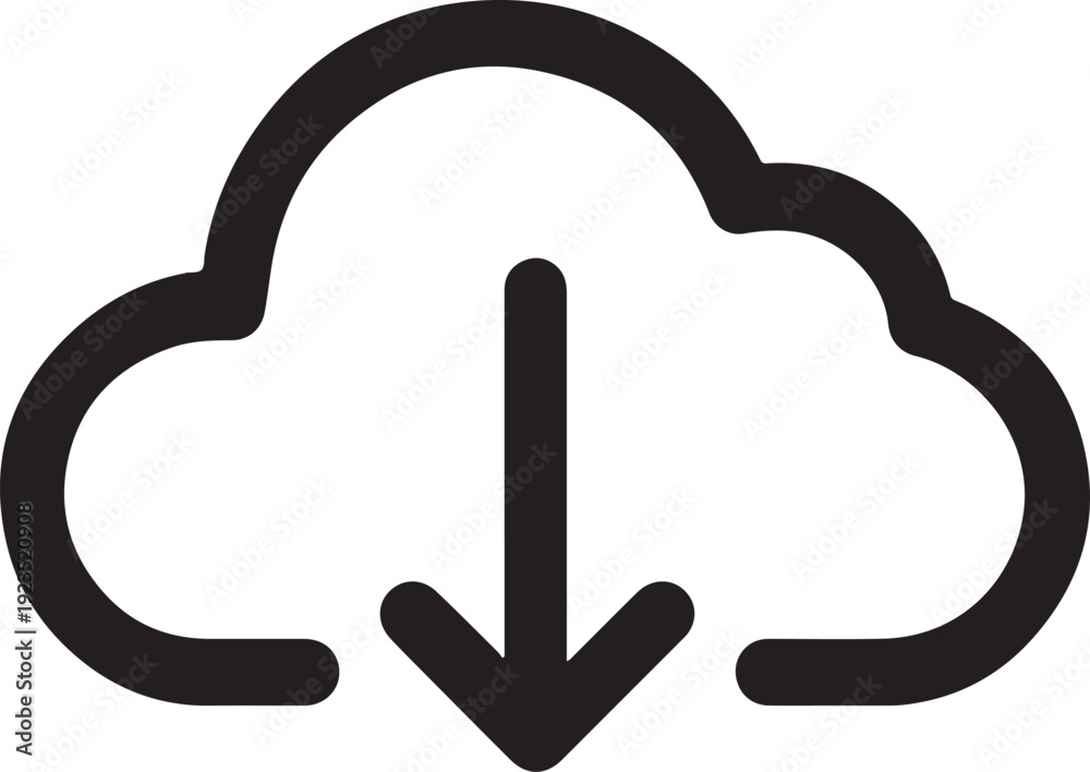Obraz premium Modern cloud download icon vector for data transfer, storage access, backup, and online sync design.