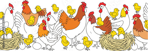 Minimal Poultry Farm Line Icons – Rooster, Hen Nesting and Egg Collection