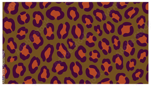 Seamless brown leopard print pattern with orange and purple spots animal cheetah