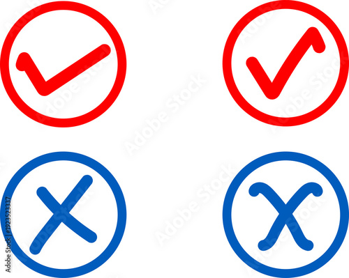 Free Download A simple graphic featuring checkmarks and crosses in red and blue circles isolated on transparent background - GFXLoad