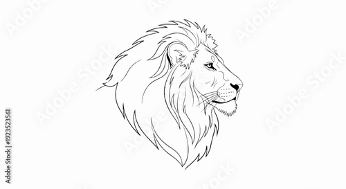 A detailed black and white line drawing of a lion's head in profile (1)
