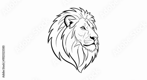 A stylized black and white line drawing of a lion's profile