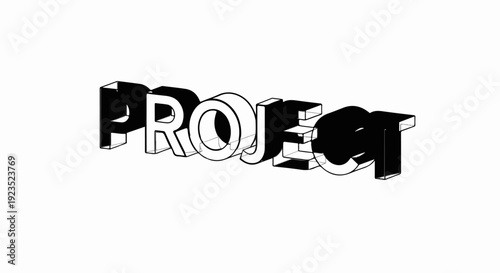 3D extruded text spelling "PROJECT" in black and white outline