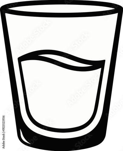 A simple black and white illustration of a glass of water