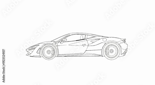 A sleek, low-profile sports car is depicted in a side-view outline sketch