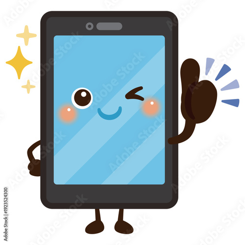 グッドサインを出すスマートフォンのキャラクターイラスト／Cute Smartphone Character Illustration Giving a Thumbs-Up