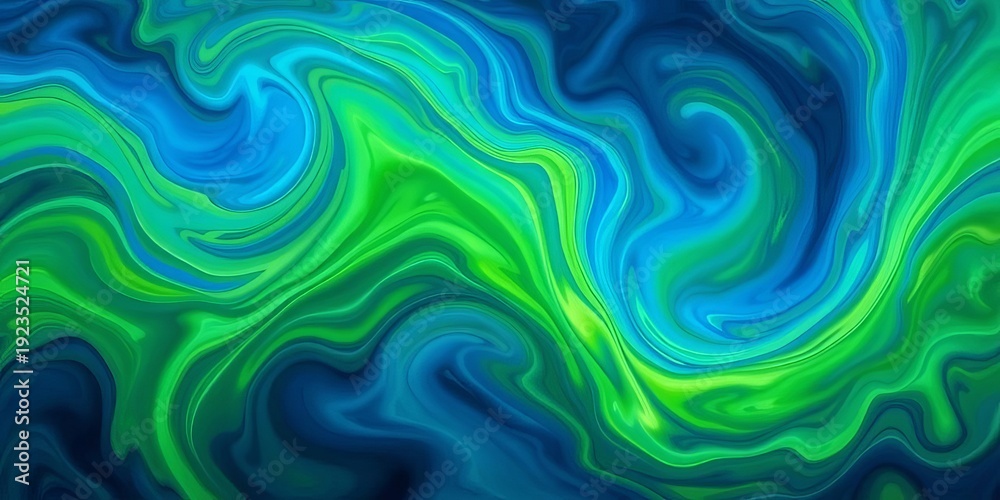Obraz premium Abstract swirling nebula-like forms in vibrant blues and greens, creating a dynamic wave pattern, style, dynamic