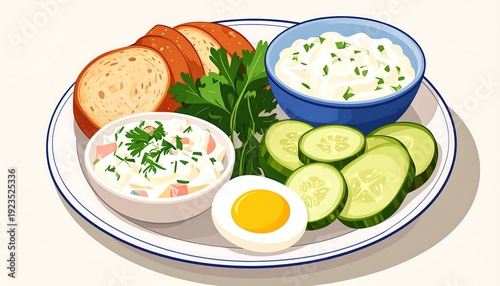 Colorful plate of breakfast foods