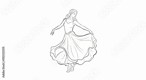 A sketch of a woman in a flowing dress dancing gracefully