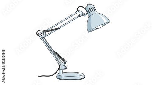 Adjustable blue metal desk lamp with a circular base and flexible arm providing illumination for workspace or study area.