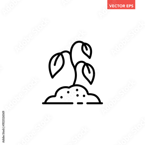 Black single withered plant line icon. Simple dead flora plant growth profit flat design vector pictogram, infographic interface elements for app logo web button ui ux isolated on white background