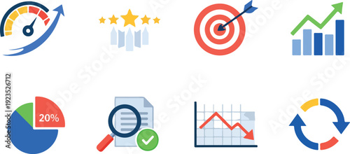 Business growth chart with speedometer and pie chart, success concept