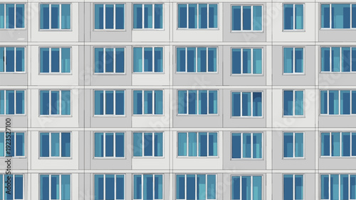 Seamless background pattern showing the exterior facade of a modern residential apartment building with many identical blue windows.