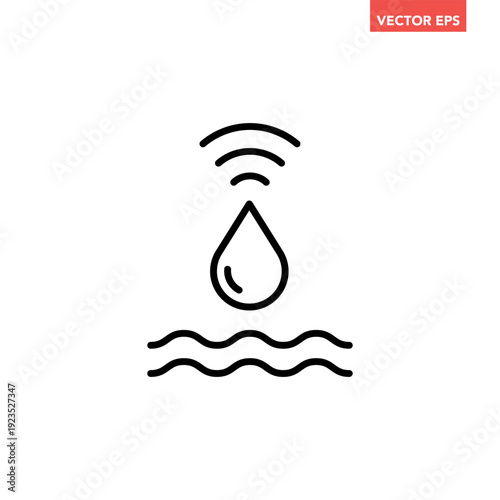 Black single water sensor line icon, simple smart clean water flat design vector pictogram, infographic interface elements for app logo web button ui ux isolated on white background