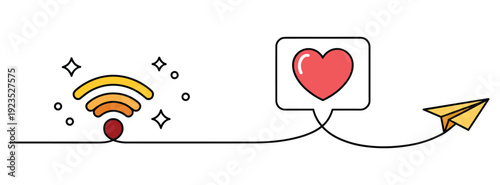Wifi signal sending heart via paper airplane connection network internet