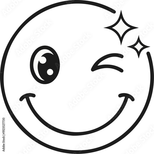 A smiling face winking with two stars shining