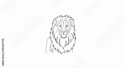 A stylized black and white outline drawing of a lion's head and mane